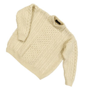 Rue Saint Patrick Worsted Wool Irish Fishermans Cream Cableknit Sweater Large
